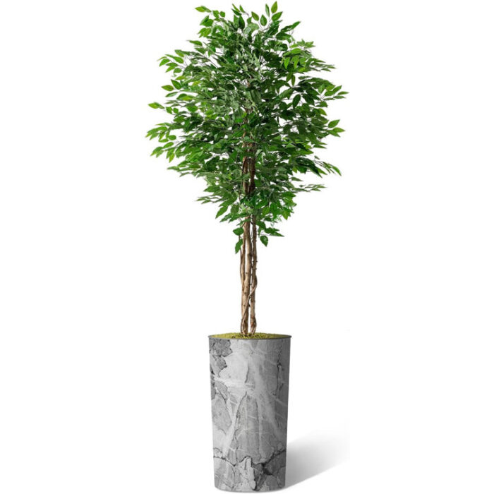 Tall Fake Plants Faux Ficus Tree in Neutral Pattern Planter Indoor And Outdoor Artificial Plants - Chic Decora