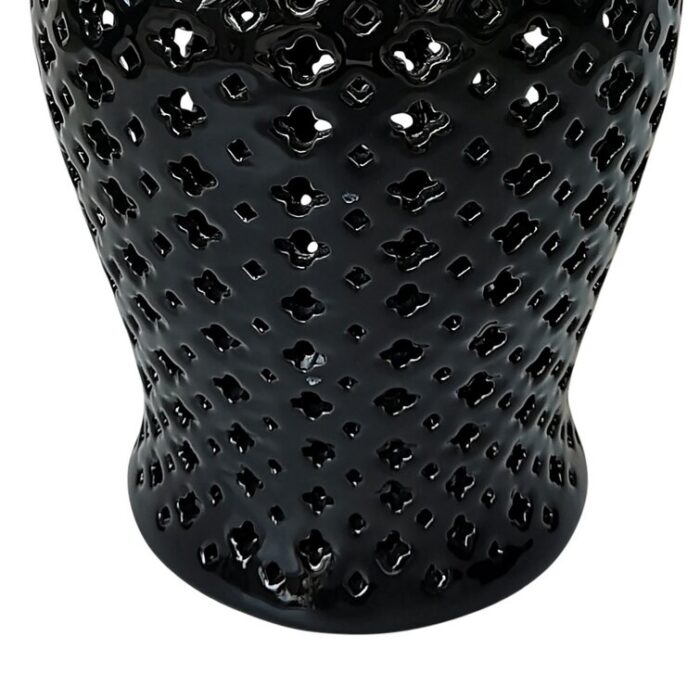 Temple Jar – Ceramic Clover Cut-Out Classic Contemporary Decorative Jar Accent – Simple Black Centerpiece Glassware Home Office Decor - Chic Decora