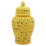 Temple Jar – Ceramic Pierced Cut-Out Classic Contemporary Decorative Jar Accent – Centerpiece Glassware Home Office Decor - Chic Decora