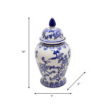 Temple Jar – White and Blue Chinoiserie Design – Contemporary Glam Ceramic Temple Jar For Indoor or Outdoor Home or Office Decor - Chic Decora