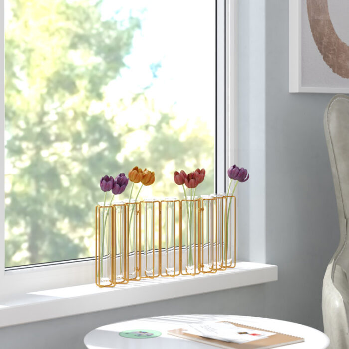 Truckee Tests Tube Vases in Metal Stand - Chic Decora