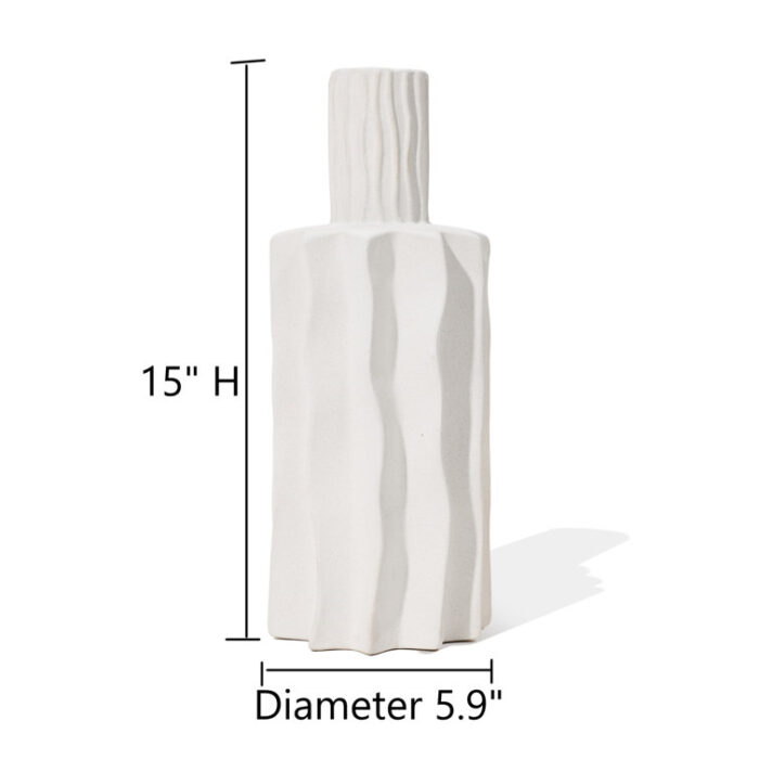 White Fluted Stoneware Table Vase - Chic Decora