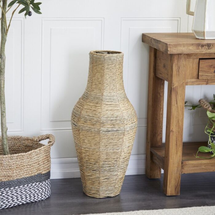 Ziegler Brown Faux Seagrass Handmade Tall Woven Floor Vase - Chic Decora