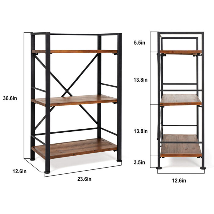 23.6” W Iron Solid Wood Etagere Bookcase - Chic Decora