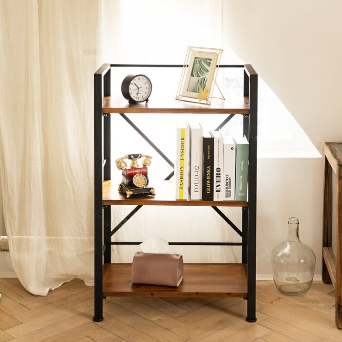 23.6” W Iron Solid Wood Etagere Bookcase - Chic Decora