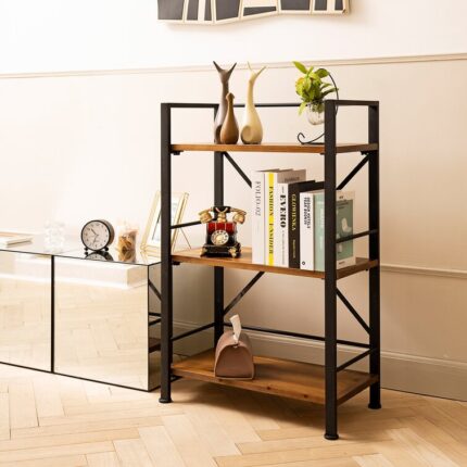 23.6” W Iron Solid Wood Etagere Bookcase - Chic Decora