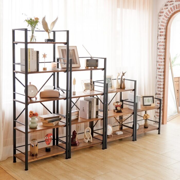 23.6” W Iron Solid Wood Etagere Bookcase - Chic Decora