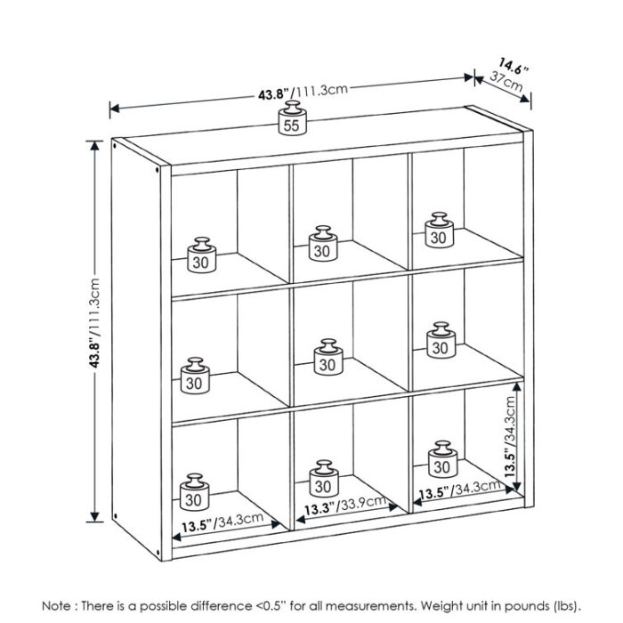 43.78” H X 43.78” W 9-Cube Bookcase - Chic Decora