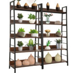 59” H x 28” W 5-Tier Iron Ladder Bookcase Industrial Metal Freestanding Shelves Rack Organizer - Chic Decora