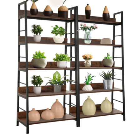 59” H x 28” W 5-Tier Iron Ladder Bookcase Industrial Metal Freestanding Shelves Rack Organizer - Chic Decora