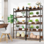 59” H x 28” W 5-Tier Iron Ladder Bookcase Industrial Metal Freestanding Shelves Rack Organizer - Chic Decora