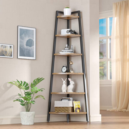 68.9″ H x 17.7″ W Iron Corner Bookcase 6 Tier Ladder Shelf - Chic Decora