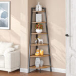 68.9″ H x 17.7″ W Iron Corner Bookcase 6 Tier Ladder Shelf - Chic Decora