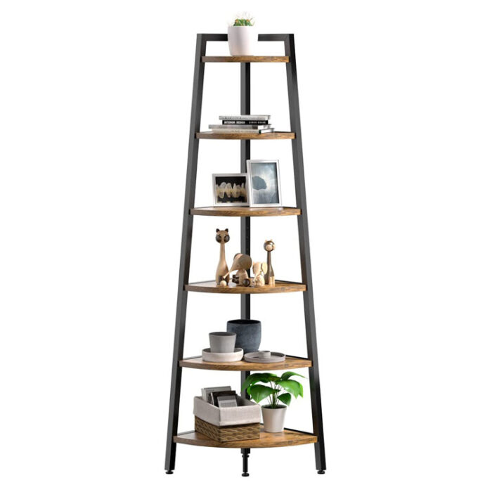 68.9″ H x 17.7″ W Iron Corner Bookcase 6 Tier Ladder Shelf - Chic Decora