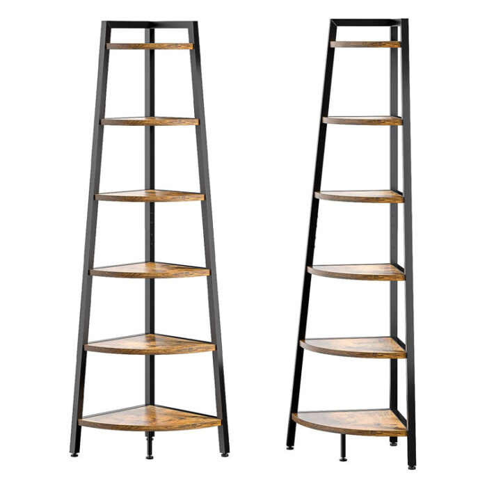 68.9″ H x 17.7″ W Iron Corner Bookcase 6 Tier Ladder Shelf - Chic Decora