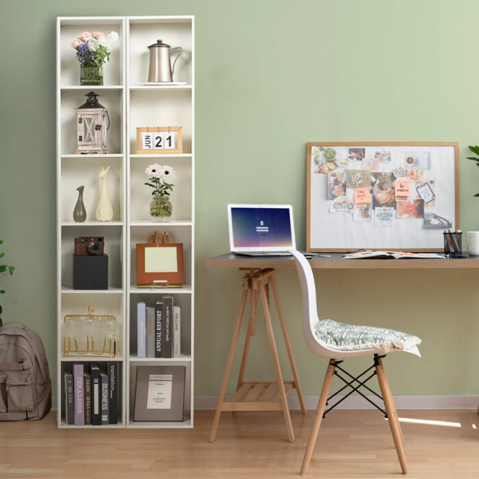 6 Tiers Narrow Corner Bookshelf, Cube Bookcase with Storage for Small Spaces, Home, Office - Chic Decora