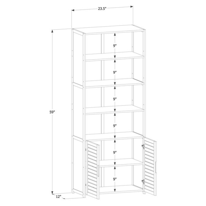 6 Tiers Standard Bookcase with Door, Books Toys Display Organizer Shelf Rack for Home - Chic Decora