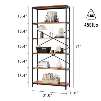 71” H x 31.6” W Steel Etagere Bookcase - Chic Decora