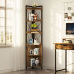 Alceste Corner Storage Bookcase, 70.9″ H x 18.9″ W Shelves with Doors - Chic Decora