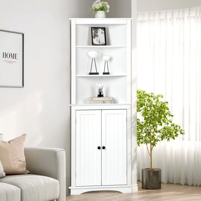 Alsie Unfinished Corner Storage Bookcase - Chic Decora