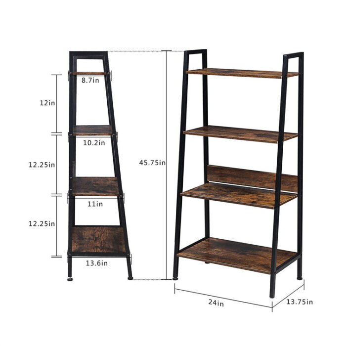 Ameley 4-Layer Wood Ladder Bookcase 48.03″H x 23.62″W x 13.78″D - Chic Decora