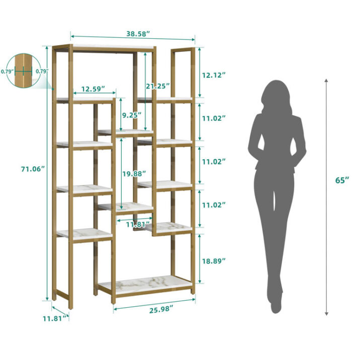 Argenziano 71.06″H Marble WoodGeometric Etagere Bookcase with Open Display Storage Shelves - Chic Decora