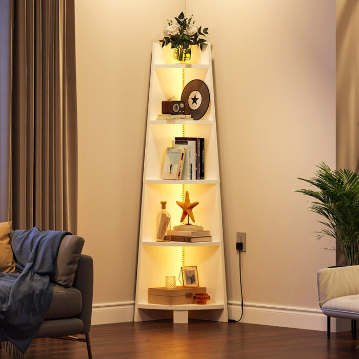 Arieona Modern Display Corner Bookcase with Colorful LED Light - Chic Decora