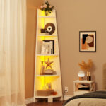 Arieona Modern Display Corner Bookcase with Colorful LED Light - Chic Decora