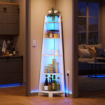 Arieona Modern Display Corner Bookcase with Colorful LED Light - Chic Decora