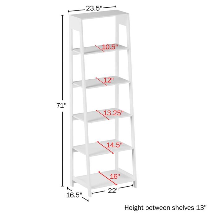 Arjet 5-Tier Ladder Bookshelf – Freestanding Wooden Bookcase Frame with Leaning Look – Shelves - Chic Decora