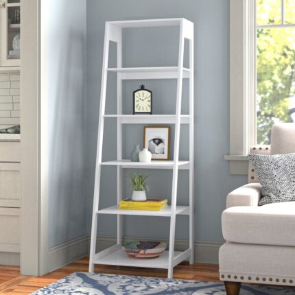 Arjet 5-Tier Ladder Bookshelf – Freestanding Wooden Bookcase Frame with Leaning Look – Shelves - Chic Decora