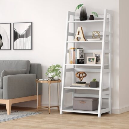 Athziry 56.5” H x 23.62” W Metal Frame Ladder Bookcase - Chic Decora