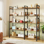 Awbree Bookshelf 5 Tier, Reversible Wood Corner Bookcase with Open Shelves for Living Room - Chic Decora