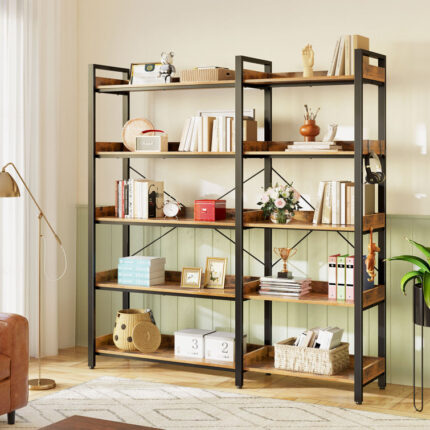 Awbree Bookshelf 5 Tier, Reversible Wood Corner Bookcase with Open Shelves for Living Room - Chic Decora