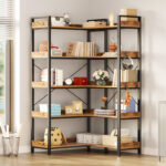 Awbree Bookshelf 5 Tier, Reversible Wood Corner Bookcase with Open Shelves for Living Room - Chic Decora