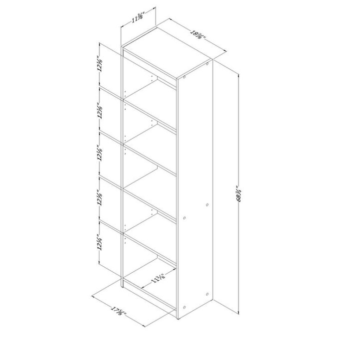 Axess Narrow 5-Shelf Narrow Bookcase Pure White - Chic Decora