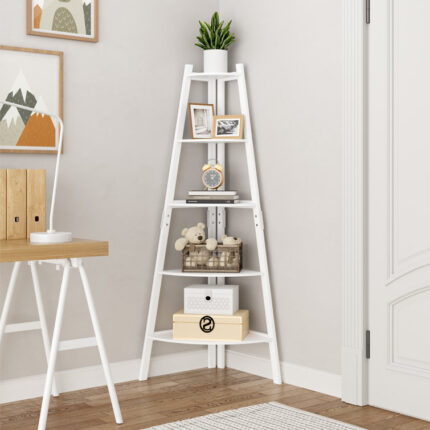 Azariah 5-Tier Iron Corner Shelf, Freestanding Ladder Bookcase - Chic Decora