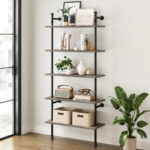 BAZTIN 5 Tier Industrial Bookshelf, Open Wall Mounted Ladder Vintage Bookcase - Chic Decora