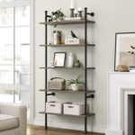 BAZTIN 5 Tier Industrial Bookshelf, Open Wall Mounted Ladder Vintage Bookcase - Chic Decora