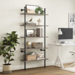 BAZTIN 5 Tier Industrial Bookshelf, Open Wall Mounted Ladder Vintage Bookcase - Chic Decora