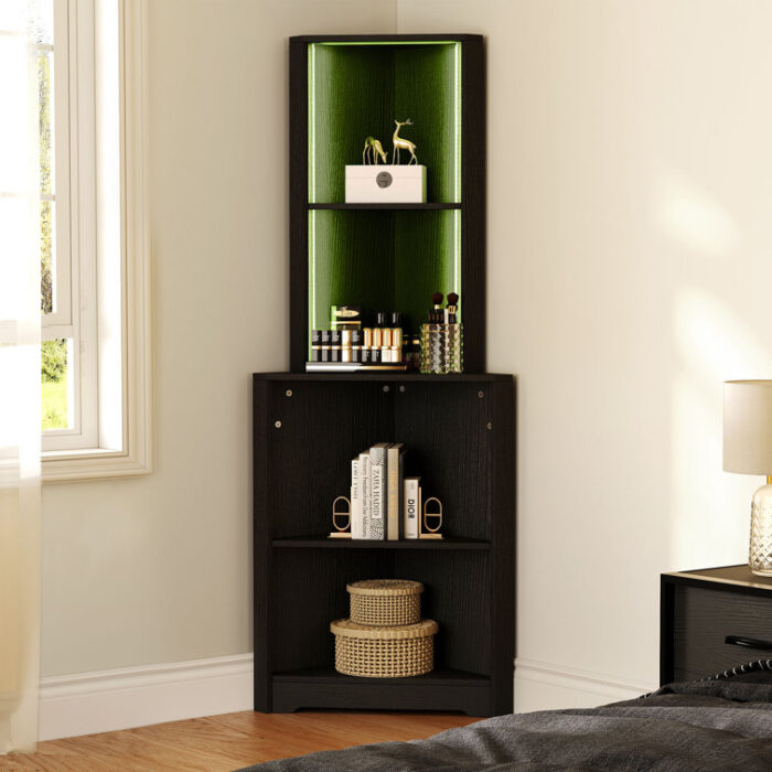 Badina Modern Display Corner Bookcase with Colorful LED Light - Chic Decora