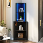 Badina Modern Display Corner Bookcase with Colorful LED Light - Chic Decora