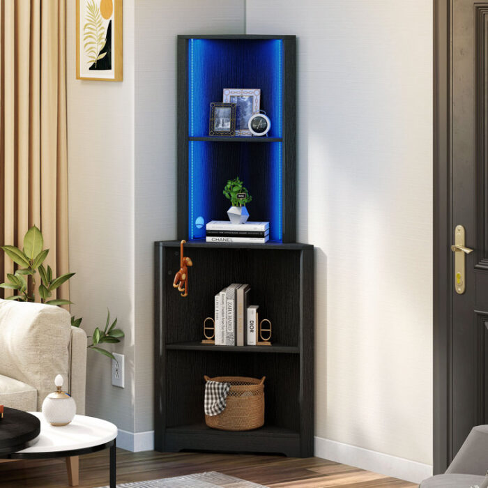 Badina Modern Display Corner Bookcase with Colorful LED Light - Chic Decora