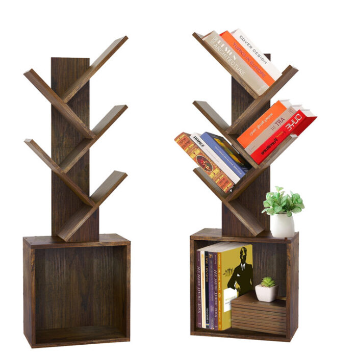 Baleigh 4 Tier Tree Bookshelfwith storage Free Standing Bookcase - Chic Decora