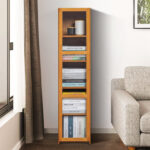 Bamboo Narrow 5 Tiers Standard Bookcase with Acrylic Doors, Display Storage Bookshelf for Home - Chic Decora