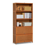 Bamboo Standard Bookcase with Door, Books Toys Display Modern Bookshelf for Home Living Room - Chic Decora