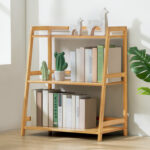 Barrelville Bamboo 4 Layers Trapezoid Bookcase Ladder Bookshelf Floor Shelf Living Room - Chic Decora