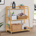 Barrelville Bamboo 4 Layers Trapezoid Bookcase Ladder Bookshelf Floor Shelf Living Room - Chic Decora