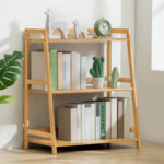 Barrelville Bamboo 4 Layers Trapezoid Bookcase Ladder Bookshelf Floor Shelf Living Room - Chic Decora