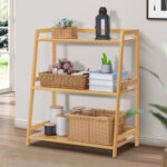 Barrelville Bamboo 4 Layers Trapezoid Bookcase Ladder Bookshelf Floor Shelf Living Room - Chic Decora